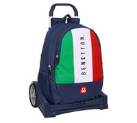 SAFTA | Mochila Escolar Grande con Ruedas Benetton Flag 32 x 43 x 15 Cm (20,2 Litros), Carro Evolution Extraíble, Sistema de Sujeción SAFTA, 2 Compartimentos, Portabotellas, Hombreras y Espalda Multic