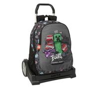 Safta | Mochila Escolar Grande con Ruedas Minecraft Graffiti, Carro Evolution Extraíble 85 cm Alto, 2 Compartimentos, Hombreras Ergonómicas Acolchadas Antisudor, Portabotellas, Medidas 32x16x44 cm