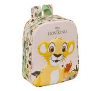 Safta | Mochila Escolar Guardería 3D Disney El Rey León, Infantil, Compartimento Principal con Cremallera y Asa Superior, Tirantes Ajustables, Estampado Hojas Beige y Verde Menta, Medidas 22x10x27 cm