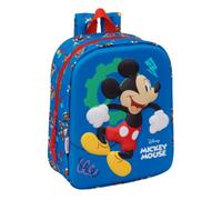 Safta | Mochila Escolar Guardería 3D Disney Mickey Mouse, Relieve Frontal, Compartimento Principal con Cremallera, Asa Superior, Tirantes Ajustables, Infantil Vuelta al Cole, Medidas 22x10x27 cm