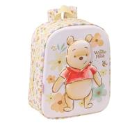 SAFTA | Mochila Escolar Guardería 3D Disney Winnie The Pooh, Infantil para Vuelta al Cole, Compartimento Principal con Cremallera, Asa Superior y Tiradores, Estampado Floral Beige, Medidas 22x10x27 cm