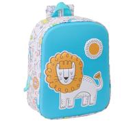 Safta | Mochila Escolar Guardería 3D Lion 3D, Infantil, Compartimento Principal con Cremallera, Asa de Mano Superior, Tirantes Ajustables, Diseño León Relieve Azul Turquesa, Medidas 22x10x27 cm