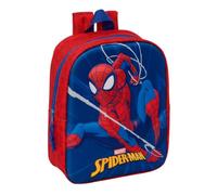 Safta | Mochila Escolar Guardería 3D Marvel Spider-Man, Infantil, Compartimento Principal con Cremallera, Asa Superior, Tiradores Grandes, Diseño Rojo y Azul, Vuelta al Cole, Medidas 22x10x27 cm