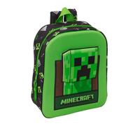 Safta | Mochila Escolar Guardería 3D Minecraft, Compartimento Principal con Cremallera, Asa de Mano Superior, Diseño Creeper Verde y Negro, Mochila Infantil para Vuelta al Cole, Medidas 22x10x27 cm