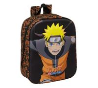 Safta | Mochila Escolar Guardería 3D Naruto Shippuden, Compartimento Principal con Cremallera y Asa Superior, Infantil para Vuelta al Cole, Diseño Frontal Naruto, Negro y Naranja, Medidas 22x10x27 cm