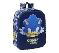 Safta | Mochila Escolar Guardería 3D Sonic City, Relieve Frontal Sonic Prime, Compartimento Principal con Cremallera, Asa de Mano Superior, Infantil Vuelta al Cole, Azul Marino, Medidas 22x10x27 cm