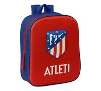 Safta | Mochila Escolar Guardería Atlético de Madrid 3D, Frontal Acolchado con Escudo y Texto Atleti, Compartimento Principal con Cremallera, Bolsillo Lateral Portabotellas, Medidas 22x10x27 cm