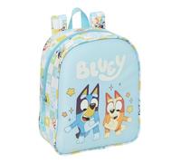 Safta | Mochila Escolar Guardería Bluey Ready Adaptable a Carro (Sin Carro), Compartimento Principal con Cremallera, Tarjeta de Identificación, Asa Superior, Infantil, Azul Claro, Medidas 22x10x27 cm