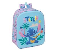 Safta | Mochila Escolar Guardería Disney Stitch 3D, Compartimento Principal con Cremallera y Asa Superior, Infantil para Vuelta al Cole, Diseño Tropical Rosa y Azul con Relieve, Medidas 22x10x27 cm