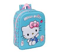 SAFTA | Mochila Escolar Guardería Hello Kitty 3D, Infantil Ligera y Resistente, Compartimento Principal con Cremallera, Asa Superior y Tirantes Ajustables Acolchados, Mochila Niña, Medidas 22x10x27 cm