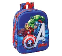 Safta | Mochila Escolar Guardería Marvel Avengers 3D, Relieve Frontal con Hulk Iron Man y Capitán América, Compartimento Principal con Cremallera, Asa Superior, Mochila Niño, Medidas 22x10x27 cm