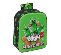 Safta | Mochila Escolar Guardería Minecraft 3D, Compartimento Principal con Cremallera, Asa de Mano Superior, Infantil Vuelta al Cole, Diseño Creeper Verde y Negro, Mochila Niño, Medidas 22x10x27 cm