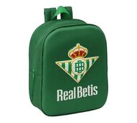 Safta | Mochila Escolar Guardería Real Betis Balompié 3D, Relieve Frontal con Escudo, Compartimento Principal con Cremallera, Bolsillo Lateral Portabotellas, Asa Superior, Verde, Medidas 22x10x27 cm