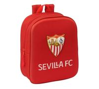 Safta - Mochila Escolar Guardería Sevilla FC 3D, Relieve Frontal con Escudo, Compartimento Principal con Cremallera, Bolsillo Lateral Portabotellas, Asa Superior, Infantil, Medidas 22x10x27 cm