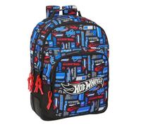 Safta | Mochila Escolar Hot Wheels Doble Adaptable a Carro, 2 Compartimentos con Cremallera, Espalda y Hombreras Ergonómicas Acolchadas, Bolsillo Portabotellas, Mochila Niño, Medidas 32x15x42 cm