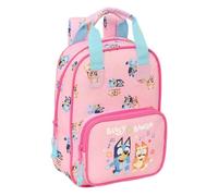 Safta | Mochila Escolar Infantil Bluey Dance con Asas, Bolsillo Frontal con Cremallera, Hombreras Acolchadas y Ergonómicas, Tarjeta de Identificación, Asa Superior Forrada, Rosa, Medidas 20x8x28 cm
