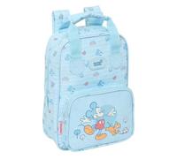 SAFTA | Mochila Escolar Infantil Disney Mickey Mouse Baby con Asas, Bolsillo Frontal con Cremallera, Hombreras Acolchadas y Ergonómicas, Tarjeta de Identificación, Color Azul Claro, Medidas 20x8x28 cm