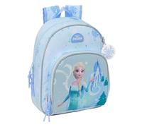SAFTA | Mochila Escolar Infantil Frozen Disney Adaptable a Carro (Sin Carro), Hombreras Ergonómicas y Acolchadas, Bolsillo Frontal Gran Formato y Portabotellas, Asa Superior, Azul, Medidas 28x10x34 cm