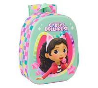 Safta | Mochila Escolar Infantil Gabby’s Dollhouse 3D, Frontal Termoconformado en Relieve, Hombreras Acolchadas Ergonómicas, Bolsillo Portabotellas, Tarjeta Identificación, Medidas 27x10x33 cm