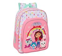 Safta | Mochila Escolar Infantil Gabby’s Dollhouse Adaptable a Carro (Sin Carro), Hombreras Ergonómicas y Acolchadas, Bolsillo Frontal Gran Formato y Portabotellas, Rosa y Menta, Medidas 26x11x34 cm