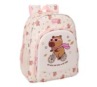 Safta | Mochila Escolar Junior Capibara Adaptable a Carro (Sin Carro), Espalda y Hombreras Ergonómicas Acolchadas, Bolsillo Frontal Grande, Portabotellas, Doble Cremallera, Medidas 32x12x38 cm