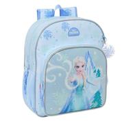 Safta | Mochila Escolar Junior Disney Frozen Adaptable a Carro (Sin Carro), Ergonómica y Acolchada, Bolsillo Frontal Grande, Portabotellas, Cremallera Doble Tirador, Azul Claro, Medidas 32x12x38 cm