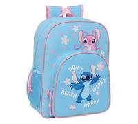 Safta | Mochila Escolar Junior Disney Stitch Happy Adaptable a Carro, Ergonómica y Acolchada, Bolsillos Portabotellas, Cremallera Doble Tirador, Bolsillo Frontal Grande, Medidas 32x12x38 cm
