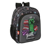 Safta | Mochila Escolar Junior Minecraft Graffiti Adaptable a Carro (Sin Carro), Ergonómica y Acolchada, Doble Tirador en Cremallera, Bolsillo Frontal y Laterales Portabotellas, Medidas 32x12x38 cm