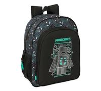 SAFTA | Mochila Escolar Junior Minecraft Screen Adaptable a Carro (Sin Carro), Espalda y Hombreras Ergonómicas Acolchadas, Bolsillo Frontal, Laterales Portabotellas, Doble Tirador, Medidas 32x12x38 cm
