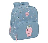 Safta | Mochila Escolar Junior Snoopy Adaptable a Carro (Sin Carro), Ergonómica y Acolchada, Doble Tirador en Cremallera, Bolsillo Frontal Grande y Laterales Portabotellas, Azul, Medidas 32x12x38 cm