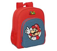 Safta | Mochila Escolar Junior Super Mario Adaptable a Carro (Sin Carro), Ergonómica y Acolchada, Doble Tirador en Cremallera, Bolsillo Frontal y Laterales Portabotellas, Roja, Medidas 32x12x38 cm