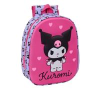 Safta | Mochila Escolar Kuromi con Frontal 3D Termoconformado, Infantil y Juvenil, Hombreras Acolchadas Ergonómicas, Bolsillo Lateral Portabotellas, Asa Superior, Mochila Niña, Medidas 27x10x33 cm