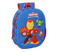 Safta - Mochila Escolar Marvel Iron Man 3D Termoconformada, Diseño Frontal en Relieve, Hombreras Acolchadas y Ergonómicas, Bolsillo Lateral Portabotellas, Asa Superior, Infantil, Medidas 27x10x33 cm