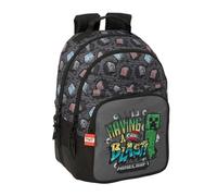 Safta | Mochila Escolar Minecraft Graffiti Adaptable a Carro, 32x42x15 cm, 2 Compartimentos con Cremallera, Doble Bolsillo Frontal con Organizador, Portabotellas, Mochila Niño, Medidas 32x15x42 cm