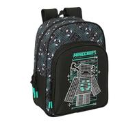 SAFTA | Mochila Escolar Minecraft Screen Adaptable a Carro (Sin Carro), Infantil y Juvenil, Hombreras Ergonómicas Acolchadas, Bolsillo Frontal Gran Formato y Portabotellas Lateral, Medidas 26x11x34 cm