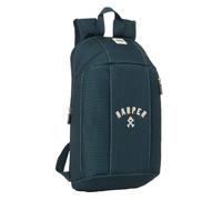 Safta | Mochila Escolar Mini Harper & Neyer con Cremallera Vertical, Espalda y Hombreras Ergonómicas Acolchadas, Bolsillo Frontal, Asa Superior, Tiradores Metálicos, Azul Marino, Medidas 22x10x39 cm