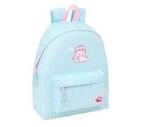 Safta | Mochila Escolar Pembe The Pink Cat, Ergonómica y Acolchada, Bolsillo Frontal con Cremallera, Doble Tirador en Cremallera Principal, Asa Superior, Color Azul Claro y Rosa, Medidas 33x15x42 cm