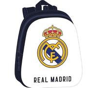 Safta | Mochila Escolar Real Madrid 3D Termoconformada, Diseño Frontal en Relieve, Hombreras Acolchadas Ergonómicas, Bolsillo Lateral Portabotellas, Tarjeta Identificación, Medidas 27x10x33 cm