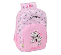 Safta | Mochila Escolar Snoopy Adaptable a Carro (Sin Carro), Espalda y Hombreras Ergonómicas Acolchadas, Doble Tirador en Cremalleras, Bolsillo Frontal Grande, Rosa a Rayas, Medidas 30x14x46 cm