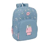 Safta | Mochila Escolar Snoopy Adaptable a Carro (Sin Carro), Espalda y Hombreras Ergonómicas Acolchadas, Bolsillo Frontal Gran Formato, Doble Tirador, Asa Superior, Azul, Medidas 30x14x46 cm