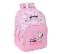 Safta | Mochila Escolar Snoopy Doble Adaptable a Carro, Dos Compartimentos Grandes con Cremallera, Hombreras y Espalda Ergonómicas Acolchadas, Portabotellas, Antirozaduras, Rosa, Medidas 32x15x42 cm