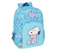 Safta | Mochila Escolar Snoopy Love Adaptable a Carro (Sin Carro), Espalda y Hombreras Ergonómicas Acolchadas, Doble Tirador, Bolsillo Frontal, Asa Superior, Azul con Estampado, Medidas 30x14x46 cm