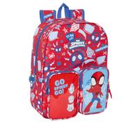 Safta - Mochila Escolar Spidey Rescue Adaptable a Carro (Sin Carro), Infantil, Hombreras Ergonómicas y Acolchadas, 2 Bolsillos Frontales y Portabotellas, Asa Superior, Roja y Azul, Medidas 26x11x34 cm