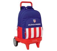Safta | Mochila Grande con Ruedas Atlético de Madrid Compact Evolution Extraíble, Carro Integrado 93 cm, Espalda y Hombreras Acolchadas, Portabotellas, Bandeja PVC, Medidas 33x22x45 cm