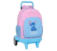 Safta | Mochila Grande con Ruedas Disney Stitch Bright Compact Evolution Extraíble, Lavable, Carro con Asa Bloqueo, Espalda y Hombreras Acolchadas, Portabotellas, Base Reforzada, Medidas 33x22x45 cm
