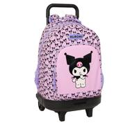 Safta | Mochila Grande con Ruedas Kuromi Hello Kitty, Extraíble y Lavable, 33x45x22 cm, Gran Capacidad, Bolsillo Frontal y Portabotellas, Espalda y Hombreras Acolchadas, Medidas 33x22x45 cm
