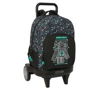 Safta | Mochila Grande con Ruedas Minecraft Screen Compact Evolution Extraíble, 93 cm Alto (Carro), Lavable, Espalda y Hombreras Acolchadas, Portabotellas, Mochila Niño, Medidas 33x22x45 cm