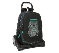 Safta | Mochila Grande con Ruedas Minecraft Screen Compact Evolution Extraíble, Carro Incluido 85 cm Alto, 2 Compartimentos, Portabotellas, Mochila Niño, Medidas 32x16x44 cm