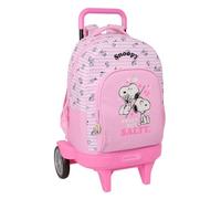 Safta - Mochila Grande con Ruedas Snoopy Compact Evolution Extraíble, Lavable, Carro con Asa Extraíble y Bloqueo 93 cm, Ruedas Ultrasilenciosas Antivibración, Mochila Niña, Medidas 33x22x45 cm