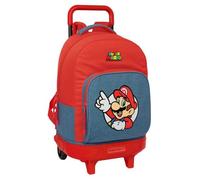 Safta | Mochila Grande con Ruedas Super Mario Compact Extraíble, Lavable, Gran Capacidad, Espalda y Hombreras Acolchadas, Bolsillo Portabotellas, Base Reforzada, Mochila Niño, Medidas 33x22x45 cm